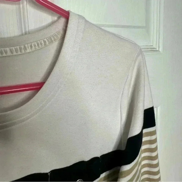 Alia Shirt Striped 3/4 Sleeves Tan/White/Black Size Medium - Picture 6 of 16